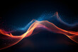Abstract modern technology digital futuristic concept dynamic mesh orange red  blue wave lines and lighting effect on dark background. Use for tech cyberspace, high technology, big data