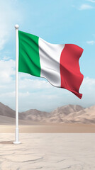 Italy Flag with White Pole Waving High in the Wind and Open Sky ai generated