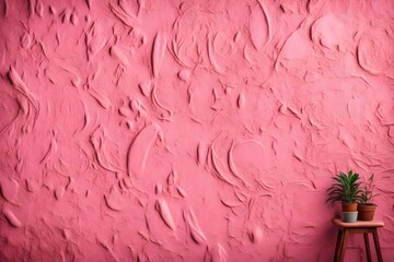 Wall Mural - Pink painted relief wall background. Empty space. Abstract pattern on pink plaster texture backdrop. Concrete surface