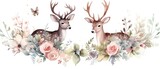 Fototapeta Dziecięca - Watercolor Adorable woodland animals in the forest, boho, Deer, Kids room wallpaper design. Generative AI