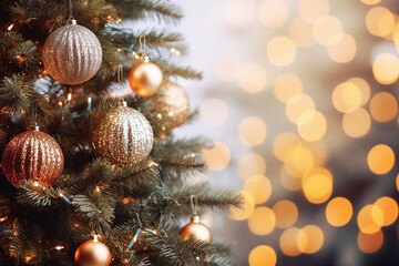 Wall Mural - Decorated Christmas tree on bokeh background..