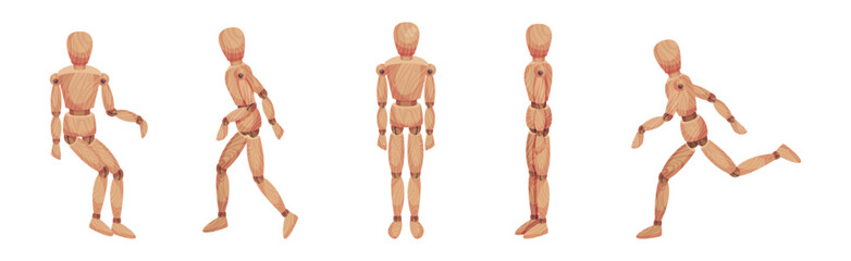 Wall Mural - Wooden Dummy Toy and Man Statue Model with Joints Vector Set