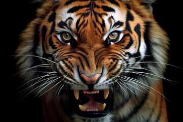 Wall Mural -  A striking photograph of a tiger, capturing its vibrant orange and black stripes and intense gaze.  Generative AI technology.