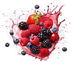 Splashing water of mixed berries isolated on transparent background,Transparency,Advertisement concept 