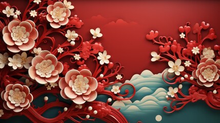 Wall Mural - Chinese New Year 10th February paper cut style vector Generative AI