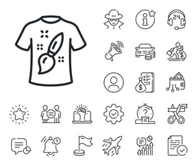 Wall Mural - Creative brush sign. Salaryman, gender equality and alert bell outline icons. T-shirt design line icon. T shirt Graphic art symbol. T-shirt design line sign. Spy or profile placeholder icon. Vector
