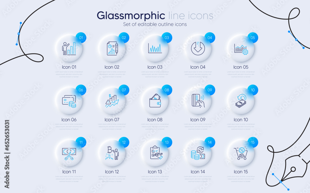 Set of Contactless payment, Cashback and Line graph line icons for web ...