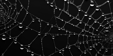 wet spider web on black background
