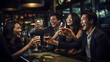 © AspctStyle - Group of friends enjoying evening drinks in nightclub, happy young people having fun at bar