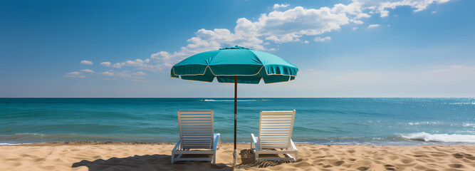 Wall Mural - two chairs on the beach and an umbrella