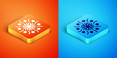 Sticker - Isometric Firework icon isolated on orange and blue background. Concept of fun party. Explosive pyrotechnic symbol. Vector