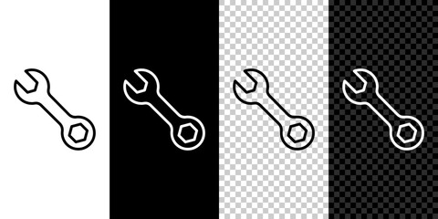 Canvas Print - Set line Wrench spanner icon isolated on black and white background. Vector