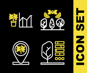 Canvas Print - Set line Smart farm with drone, Plant status, Location and tree and Flower statistics icon. Vector