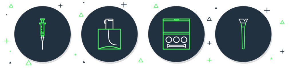 Wall Mural - Set line Perfume, Eye shadow palette, Syringe and Makeup brush icon. Vector