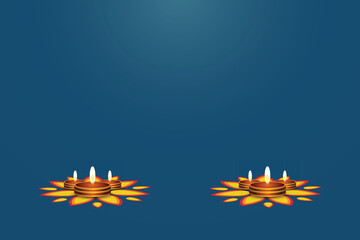 Wall Mural - Vector Diwali festival of lights lit candles blue background banner or poster vector file