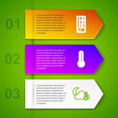 Poster - Set line Meteorology thermometer, , Thermometer and cloud, moon and Rainbow with clouds sun. Business infographic template. Vector