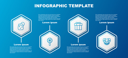 Poster - Set line Cocktail, Lollipop, Gift box and Clown head. Business infographic template. Vector