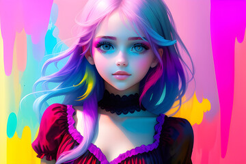 Wall Mural - A girl with glamorous and beautiful makeup and hairstyle. Generative AI