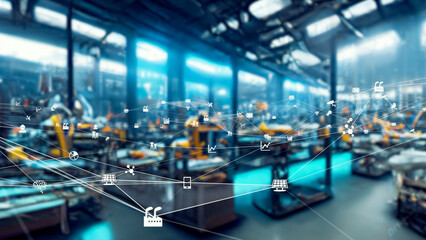 Poster - Futuristic factory and technology. ICT. DX.