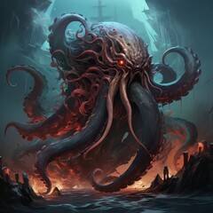 Canvas Print - sea monster octopus.