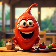 Cartoon Character Of Red Pepper With Smiley Face - 3D Rendering