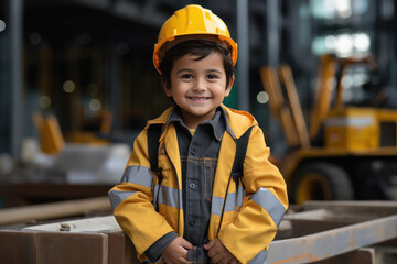 Wall Mural - Indian little boy in engineer costume and wearing helmet.