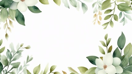 Hand painted foliage pattern, seamless floral print with green leaves, watercolor illustration Collection isolated white background suitable for Wedding Invitation, wallpapers, textile or cover