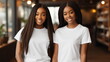 © Mickael - Group of young african american black woman wearing white t-shirts standing together, blank apparel with no print , photo for mock-up of diversity and group of friends,. generative ai