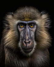 Portrait Of A Smart Monkey With Big Yellow Eyes