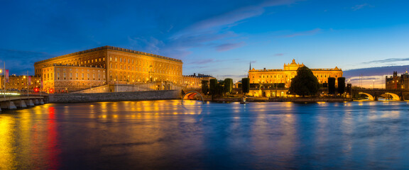 Wall Mural - stockholm, sweden. panoramic view of the royal palace and parliament. the capital of sweden. citysca