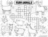 Fototapeta Pokój dzieciecy - Farm animals black and white crossword for kids. On the farm puzzle for school and preschool. Funny activity page in outline for children. Vector illustration