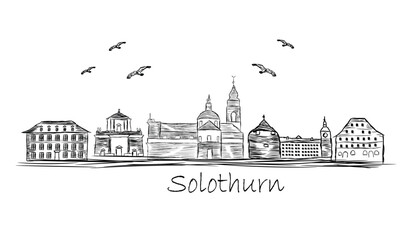 Canvas Print - Solothurn Switzerland city skyline sketch