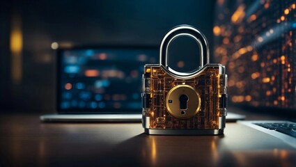 cybersecurity concept, user privacy security and encryption, secure internet access Future technology and cybernetics, internet security, screen with padlock