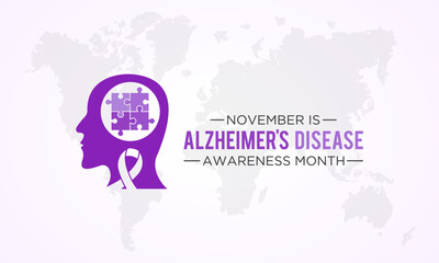 Sticker - Alzheimer's disease awareness month is observed every year in november. Vector template for banner, greeting card, poster with background. Vector illustration.