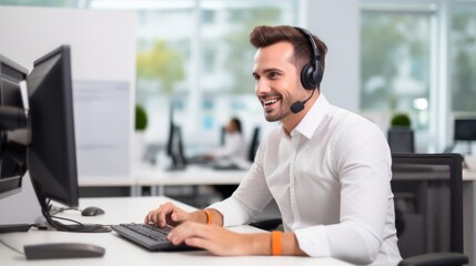 Poster - professional call center operators communicate with customers.