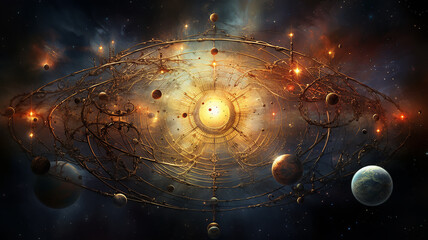 Wall Mural - astrology and astronomy background planets and space orbits of planets in the solar system abstract 