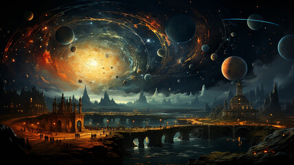 Wall Mural - astrology and astronomy background planets and space orbits of planets in the solar system abstract 