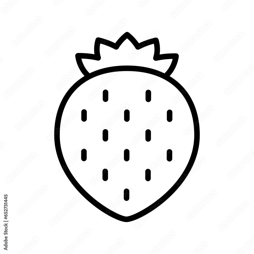 Black single strawberry line icon, simple fresh tasty fruit flat design ...