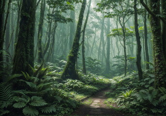 Verdant Canopy: Wandering Along the Mist-Clad Forest Path
