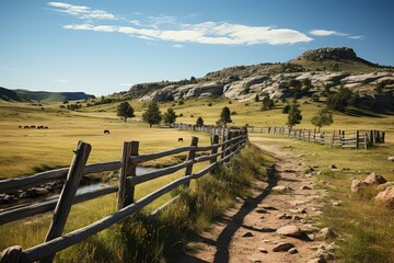 Wall Mural - Pasture on A horse ranch with a house and fence