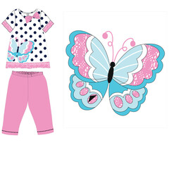 Wall Mural - baby girls frocks with leggings butterfly print 