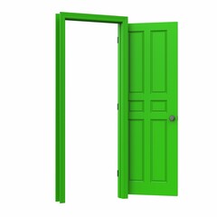 open green isolated door closed 3d illustration rendering