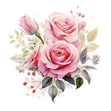 Collection Of Watercolor Rose Flower Bouquet Illustration Graphic