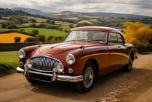  Beautifully Restored Vintage British Sports Car In A Picturesque Countryside, Generative AI 
