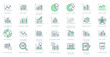 Graph line icons. Vector illustration include icon - data analysis, diagram, stat, histogram, economy outline pictogram for infographic statistic presentation. Green Color, Editable Stroke