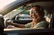 © Dangubic - Happy Senior Southeast Asian Man Driving a Car. Generative AI