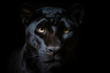 Wall Mural - Portrait of Panther on black background. Generative Ai