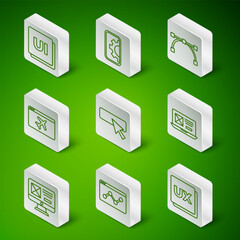 Set line UI or UX design, Website statistic, template, development, and icon. Vector