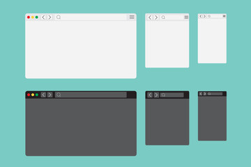 Poster - Vector illustration pack of blank website page tabs on a dark mint color background