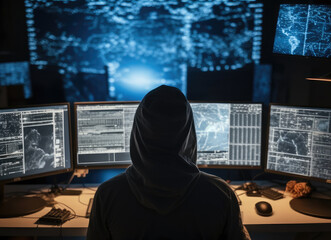 Aufkleber - Programmer writes code, Programmer working on their professional development types on a laptop computer keyboard, Coding Language User Interface on Screens.